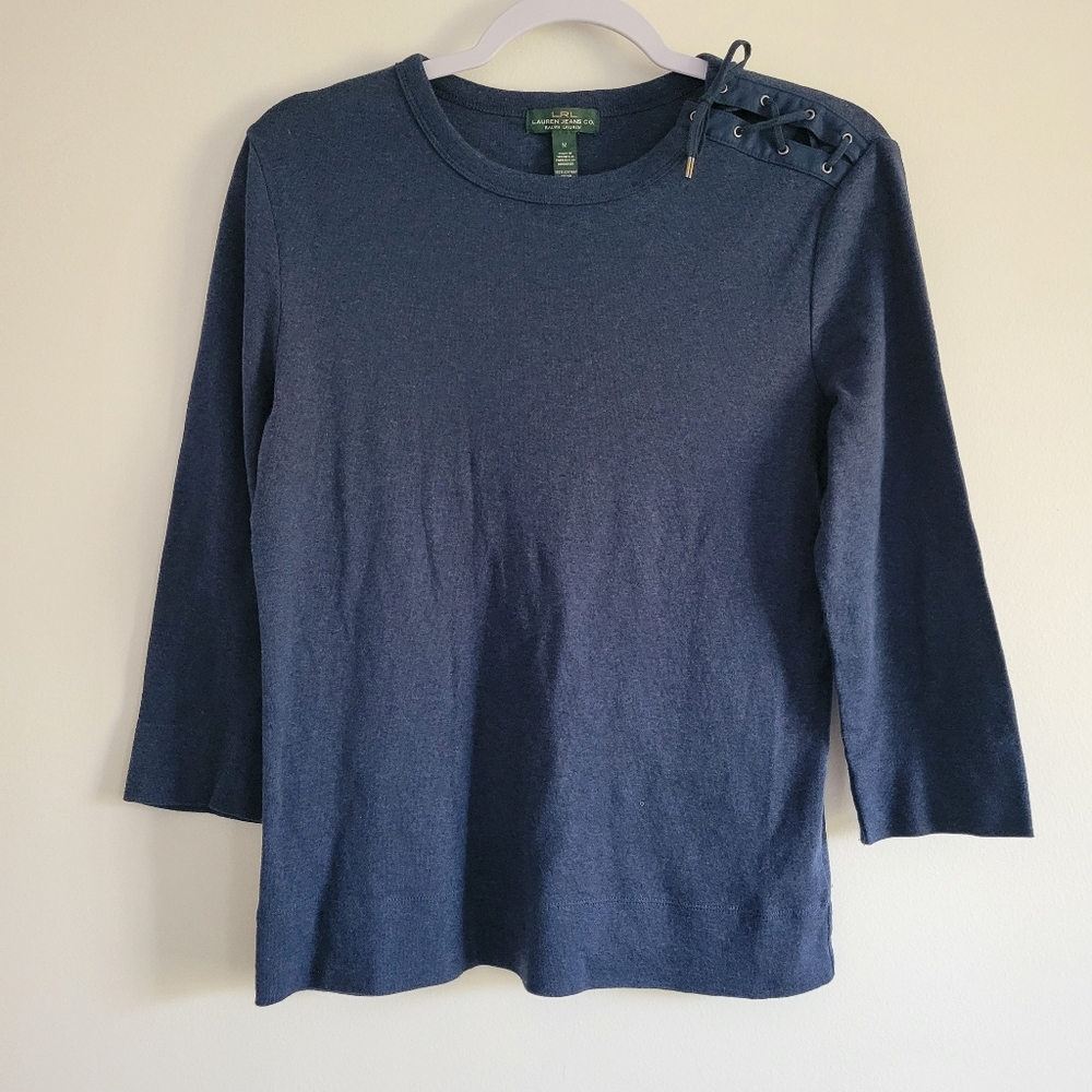 Lauren Ralph Lauren Side Shoulder Lace‎ Tie Basic Tee Top Size M